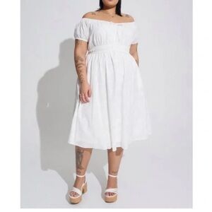 Torrid size 4 new NWT white embroidered voile off the shoulder dress